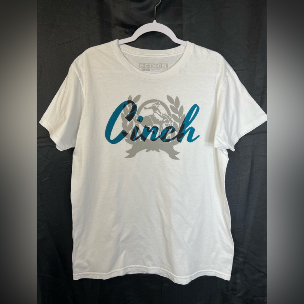 Men's Cinch Large White/Blue/Gray Short Sleeve T-Shirt